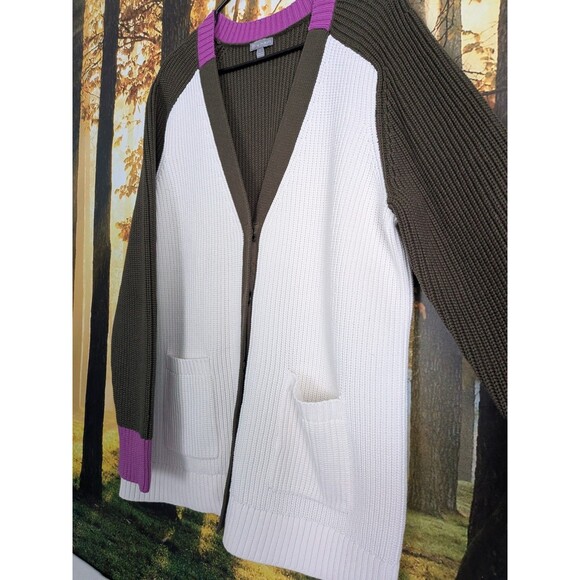 T By Talbots Color Block Sweater Cardigan Green Purple Women's L Colorful Snaps - Picture 6 of 16